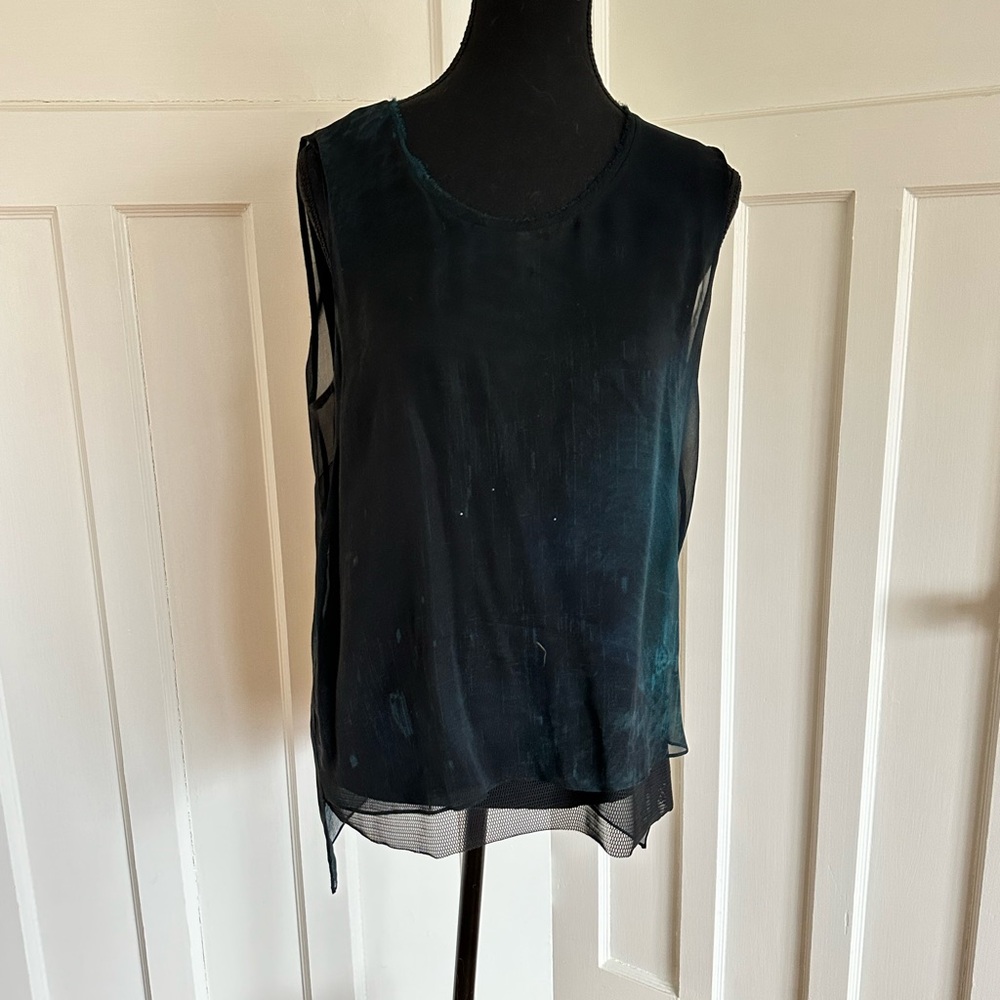 Edgy Modern Black Silk Chiffon Sleeveless Top